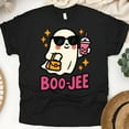 thumbnail image 1 of Boo-jee Graphic Tee Funny Ghost with Bubble Tea and Purse Shirt, Black, Size 3XL, 1 of 6