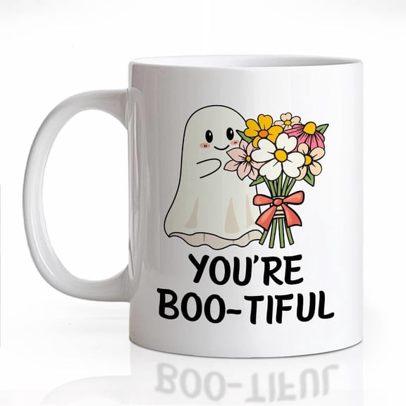 You're Boo-tiful Ceramic Coffee Mug for Women, Funny Halloween Ghost 11oz Coffee Mug Gifts for Woman Her Mom, Friends Coworker Halloween Birthday Gifts, Cute Spooky Season Mugs