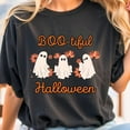 thumbnail image 1 of Boo-tiful Ghost Graphic Tee Cute Pumpkin Design Spooky Season Fall Comfort Cotton T-Shirt Black S-5XL, 1 of 5