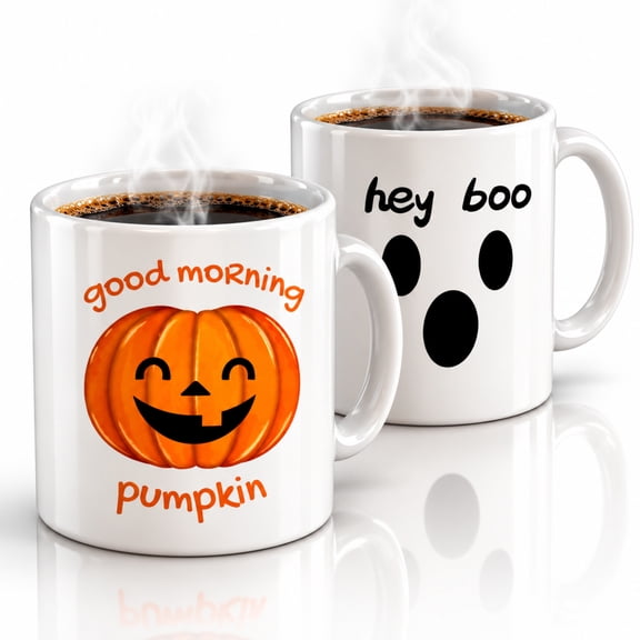 Boo-tiful Mornings" Halloween Mug Set Hey Boo & Good Morning Pumpkin