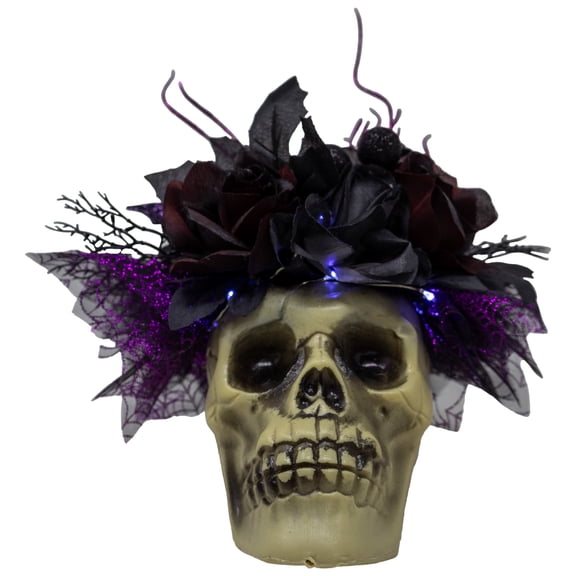 Boo-tiful Purple and Black Halloween Skull Bouquet with Fairy Lights