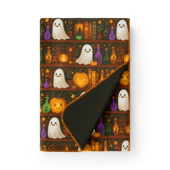 Boo-tique Halloween Soft Oversized Couch Throw Blanket, Ghost Books, Black, 50 x 72 in