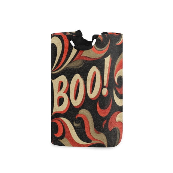 Boo with Abstract Pattern Halloween Laundry Basket with Handles Foldable Laundry Hamper Freestanding Washing Bin 50L