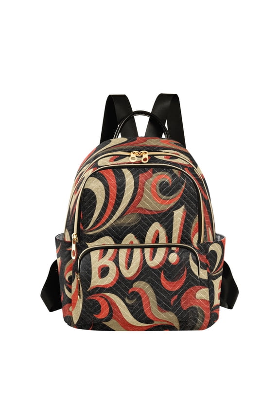 Boo with Abstract Pattern Halloween Quilted Backpack Fashion Daypack Commuter Bag for Women 8.5 L
