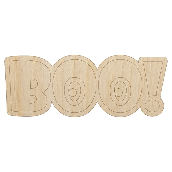 Boo with Eyes Halloween Fun Text Wood Shape Unfinished Piece Cutout Craft DIY Projects - 6.25 Inch Size - 1/8 Inch Thick