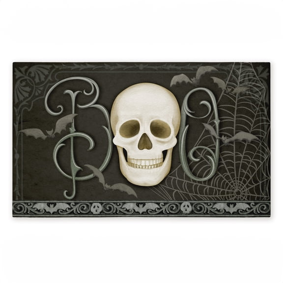 Boo with Skulls & Bats Printed Outdoor Door Mat, design by Nicole Tamarin, 18"x30"