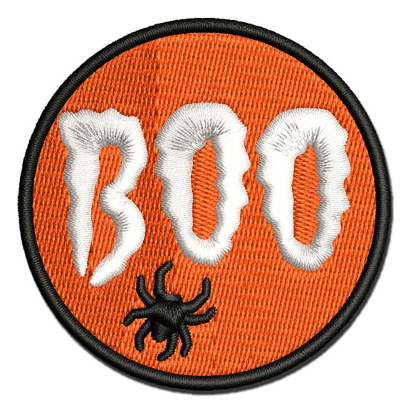 Boo with Spider Halloween Applique Multi-Color Embroidered Hook & Loop Patch - 3.5 Inch Large