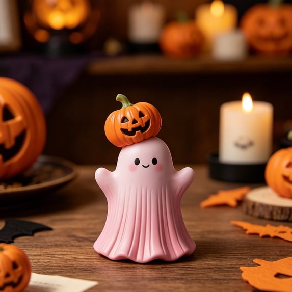 BooBubble Halloween Cute Pink Ghost Figurine, 4.72in Halloween Decorations, Cute Ghost Tabletop Ornaments