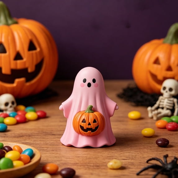 BooBubble Halloween Cute Pink Ghost Figurine, 4.72in Halloween Decorations, Cute Ghost Tabletop Ornaments
