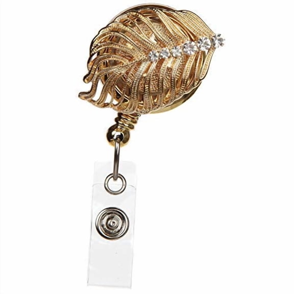BooJee Beads Retractable Badge Holder 32" Fashionable Badge Reels Retractable for Office Workers Teachers Students Nurses with 360° Swivel Alligator Clip Cute Badge Reel (Gold Leaf)