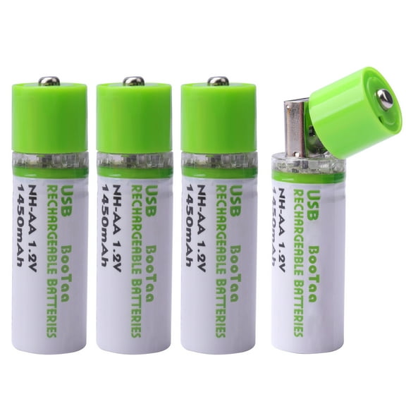 BooTaa Rechargeable Electric Batteries, 4 Pack AA Batteries, Rechargeable AA Batteries High Capacity with USB Charging Port, 1.2V 1450mAh NiMH Long Lasting Double A Batteries for Electronics, Toy Cars
