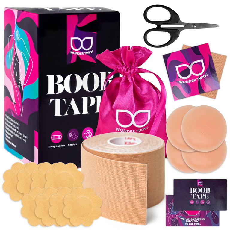  VBT Boob Tape Kit, Boobtape for Breast Lift with 1 Breast tape,  10 Pairs Satin Bra Petals, 1 Pair Silicone Nipple Stickers, 36 PCS Double  Sided Tape, Boobytape for Large Breasts