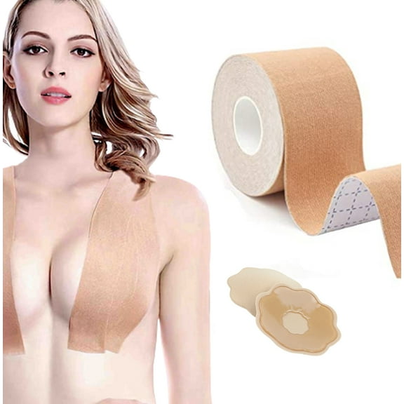 Boob Tape Breast Tape Adhesive Bra Petal Backless Nipple Covers Waterproof Bob Chest Tape for Large Breasts 2 Pcs