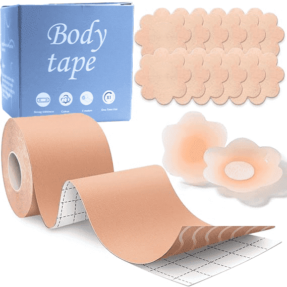 Boob Tape Kit -Boobtape for Breast Lift with Petals and Covers, Breathable Sticky Adhesive Bra Tape, Push up Boobytape for Breast Lift, Breast Tape Suitable for Large Breasts A-G Cup Beige