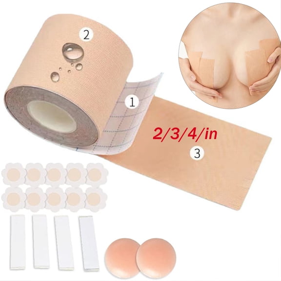 Boob Tape for Breast Lift, Boobytape for Large Breasts with Reusable Nipple Covers, Breast Tape with Free Pasties, Backless Bra, Invisible lifting