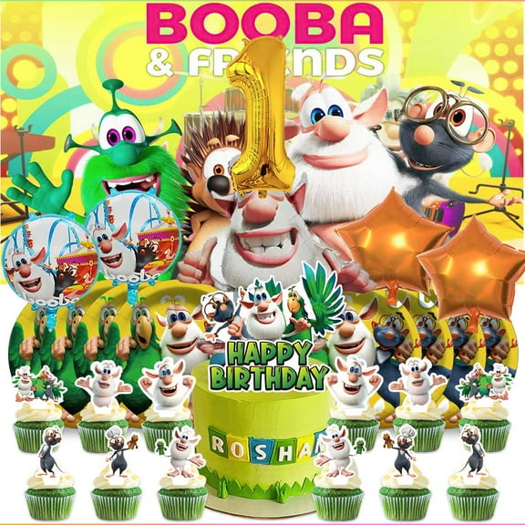 Booba 1st Tableware Balloons Cake Toppers Backdrop Banner Supplies Party Decor Plates Decorations