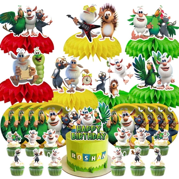 Booba Party Supplies Decor Plates Fans Decorations Honeycomb Centerpieces Cake Toppers