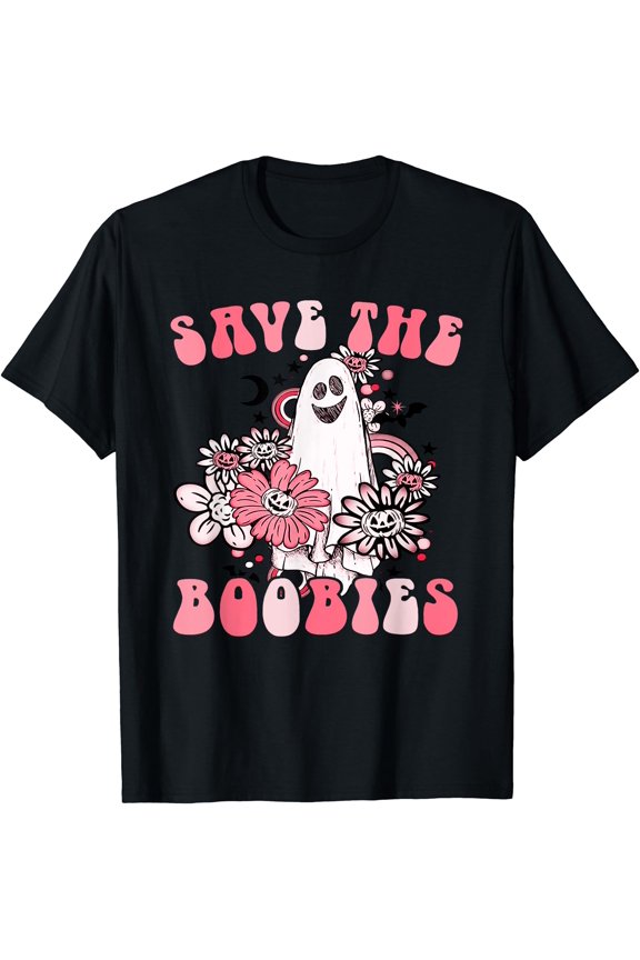 Boobees Breast Cancer Boho Groovy Ghost Save The Boo Bees T-Shirt , Vintage T-Shirt