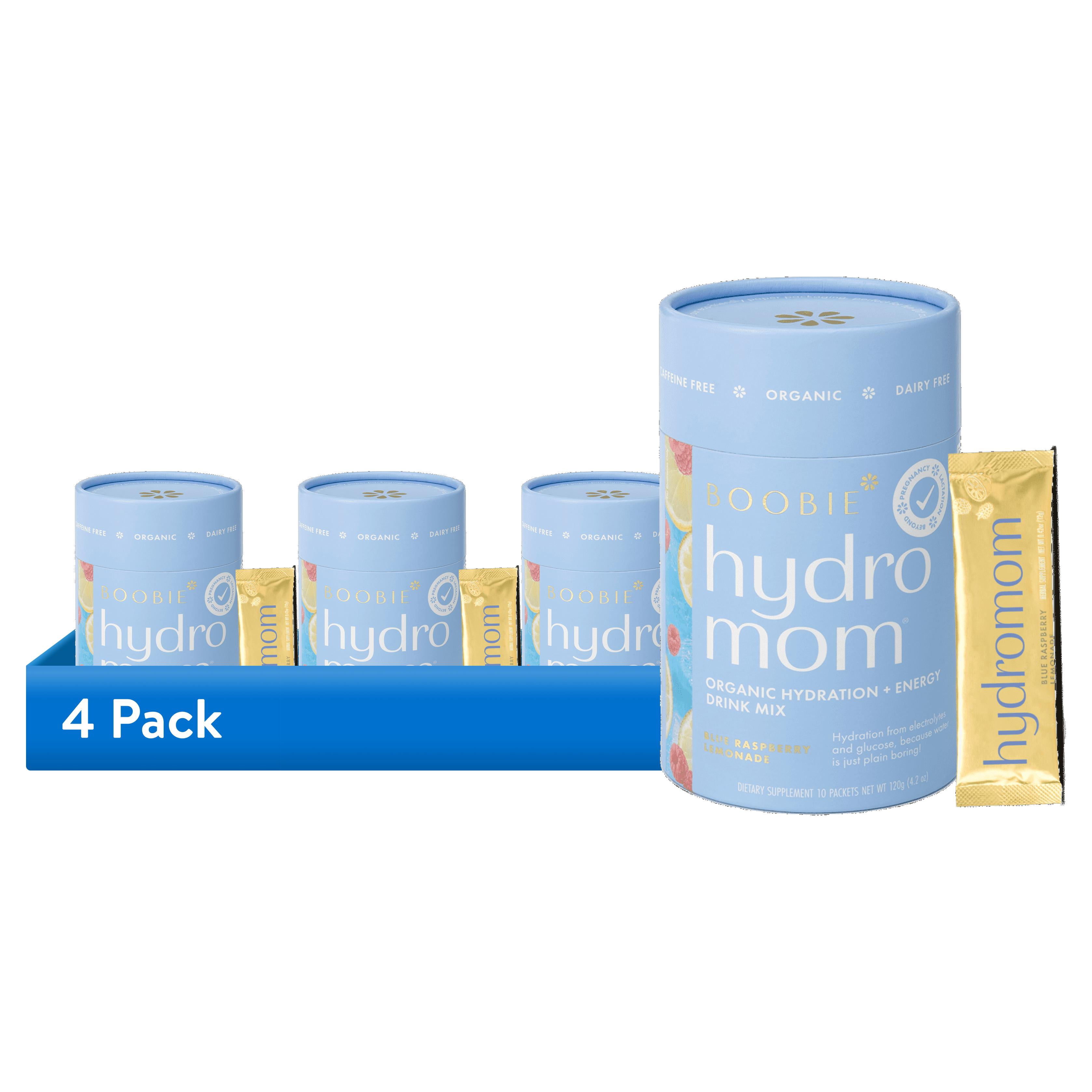 (4 pack) Boobie Hydromom Breastfeeding Supplement for Pregnancy and Lactation Drink Blue Raspberry Lemonade, 10 Count
