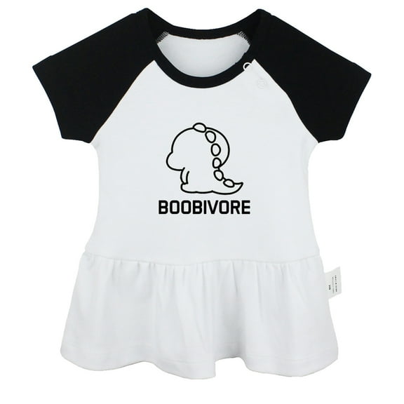 Boobivore Dinosaur Funny Dresses For Baby, Newborn Babies Skirts, Infant Princess Dress, 0-24M Kids Graphic Clothes (Black Raglan Dresses, 0-6 Months)
