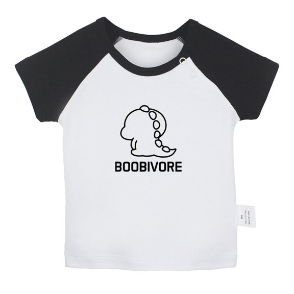 Boobivore Dinosaur Novelty T shirt For Baby, Newborn Babies T-shirts, Infant Tops, 0-24M Kids Graphic Tees Clothing (Short Black Raglan T-shirt, 6-12 Months)