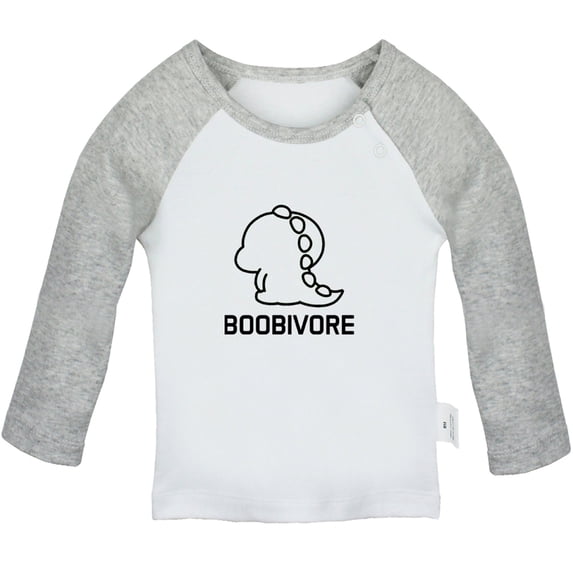 Boobivore Dinosaur Novelty T shirt For Baby, Newborn Babies T-shirts, Infant Tops, 0-24M Kids Graphic Tees Clothing (Long Gray Raglan T-shirt, 18-24 Months)