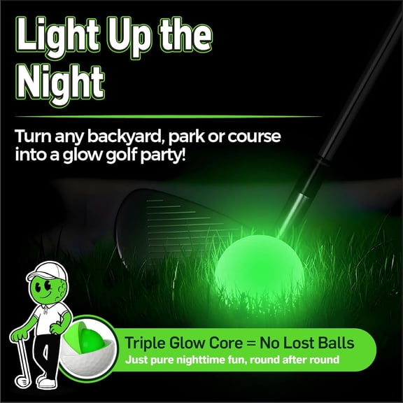 Boogeyman Glow in The Dark Golf Balls 6 Pack Light Up Glow Golf Balls for Night Golf | High Visibility, No Charger Needed | Fun LED-Style Golf Gift for All Ages