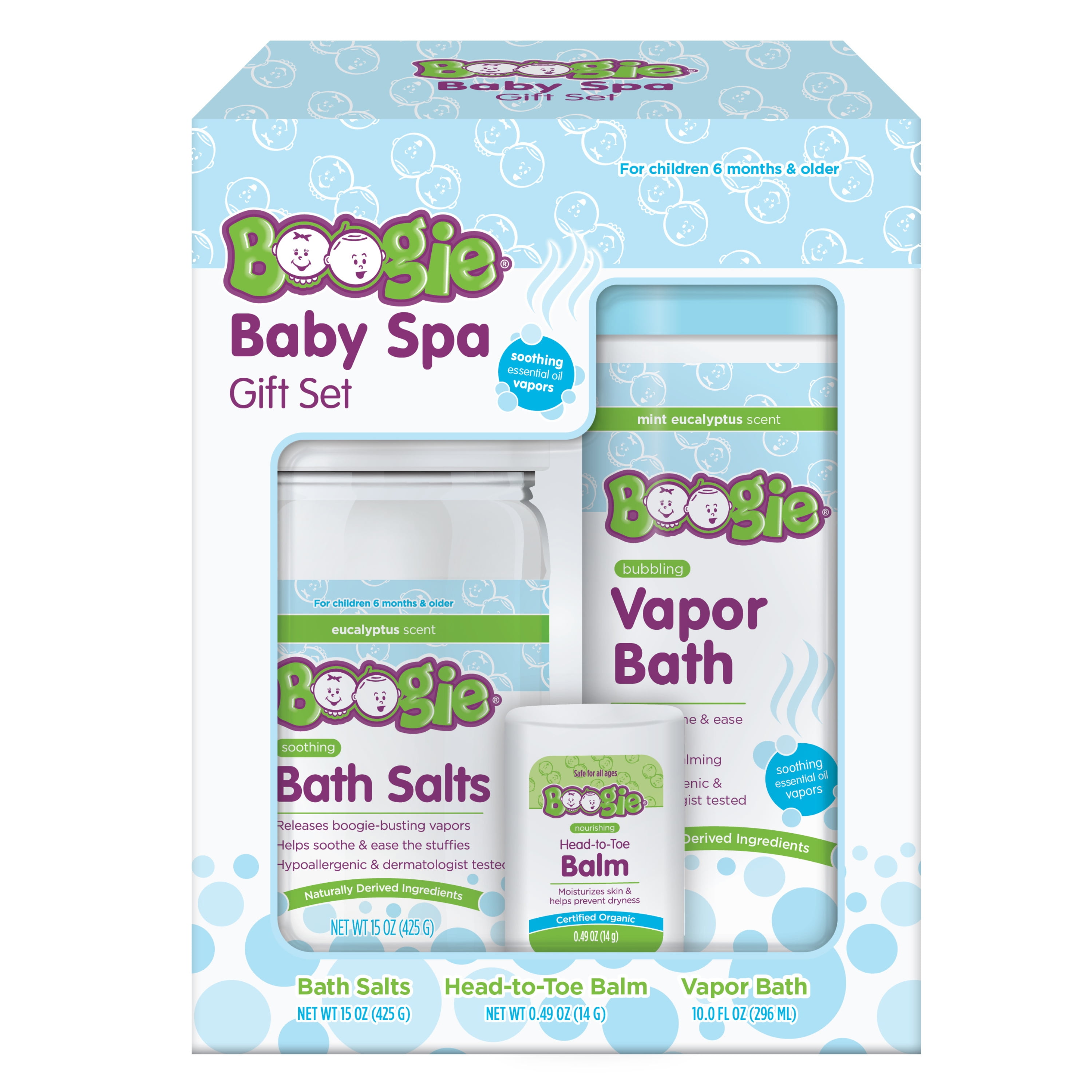 Boogie Baby Spa Set with Bubbling Vapor Bath, Soothing Bath Salts, and Head-to-Toe Balm Stick