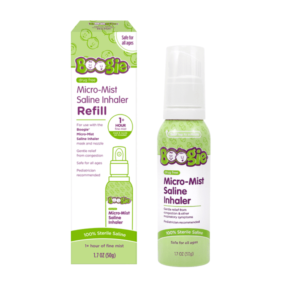 Boogie Sterile and Drug-Free Micro-Mist Saline Inhaler Spray Refill for Kids, 1.7 oz