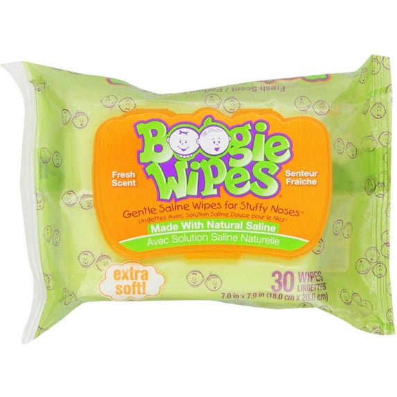 Boogie Wipes Fresh Scent Gentle Saline Wipes for Stuffy Noses, 30 Count, Pack of 3