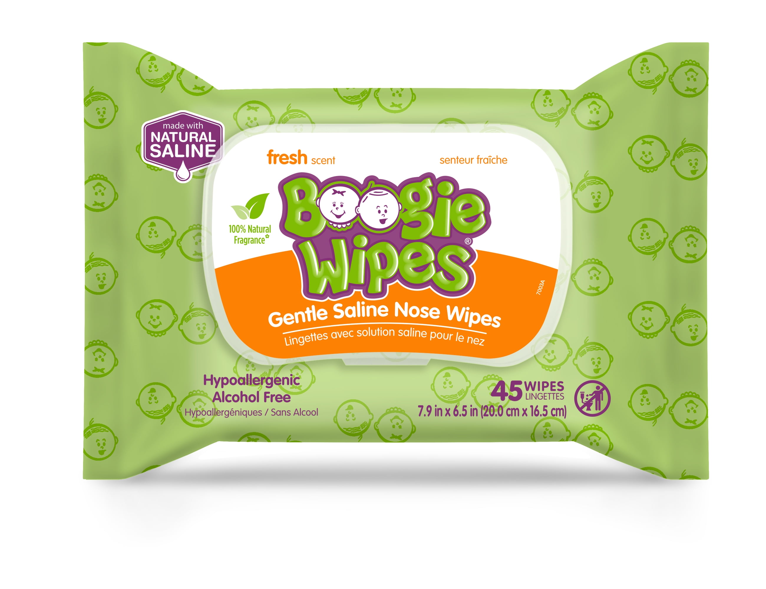 Boogie Wipes Gentle Saline Nose Wipes for All Skin Types, Fresh Scent, 45 Count