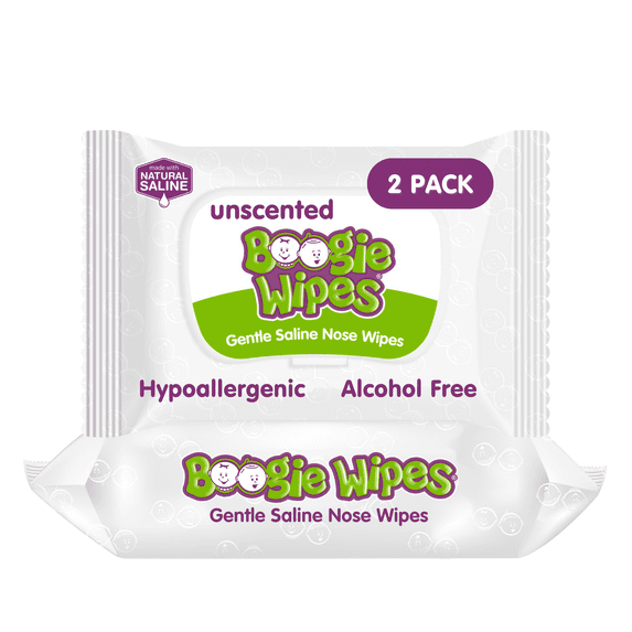 Boogie Wipes Saline Nose Wipes, Hypoallergenic & Alcohol-Free, Unscented, 90 Count