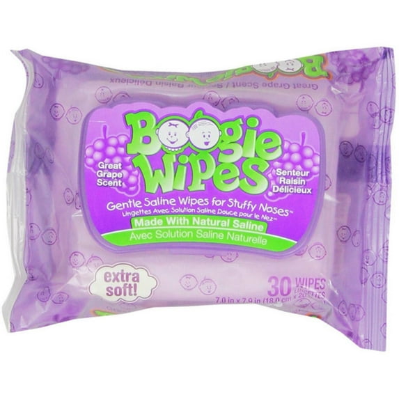 Boogie Wipes Natural Saline Nose Wipes, Great Grape, 30 Ct (2 pack) (Bundle)