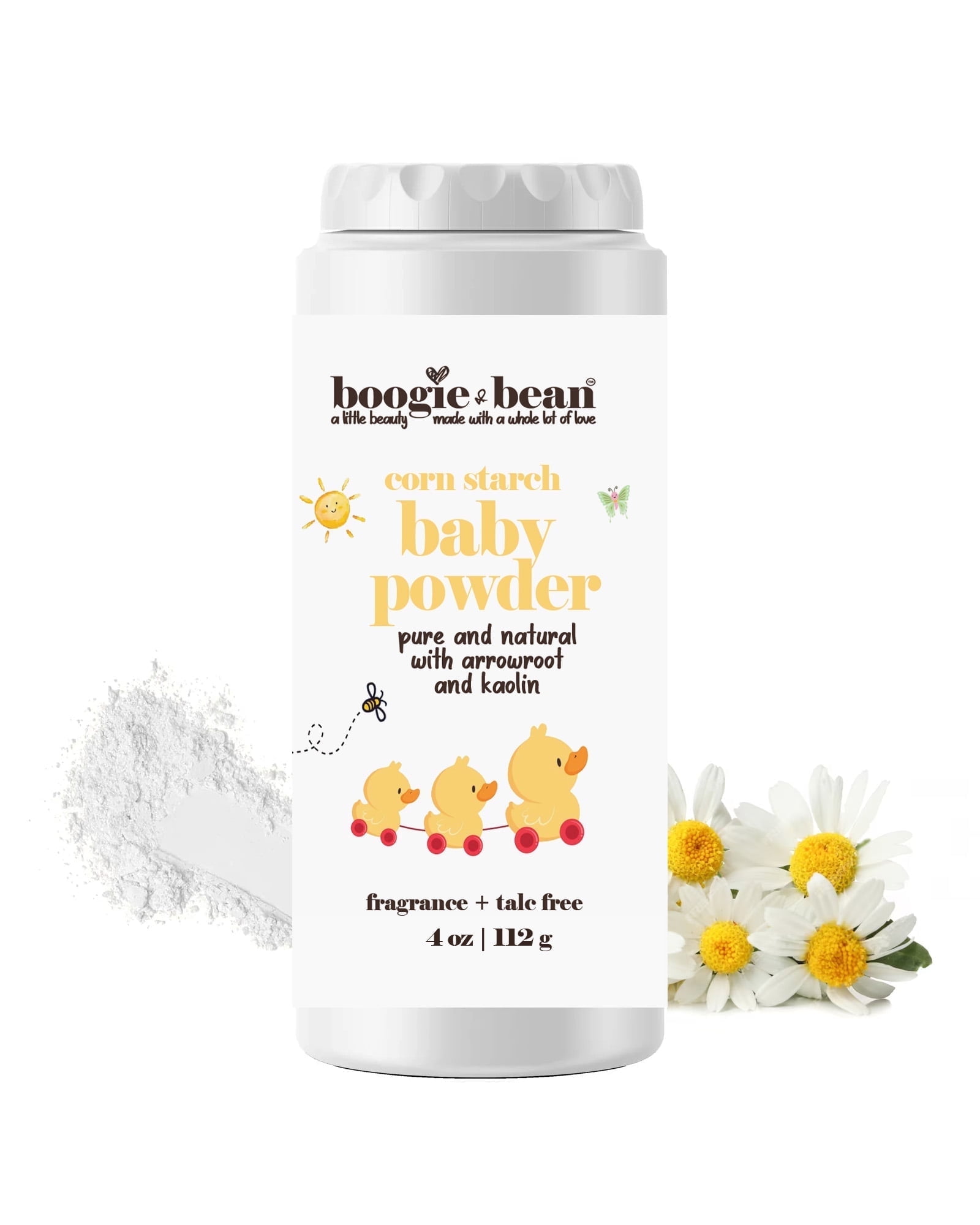 Boogie and Bean Unscented Baby Powder, Cornstarch Talc Free Baby Powder, 4 oz
