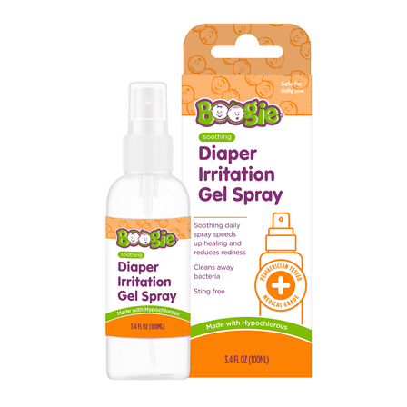 Boogie Soothing Diaper Irritation Gel Spray made with Hypochlorous for Rashes, Eczema, Baby Acne, and Cuts, 3.4 fl oz