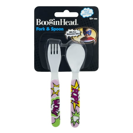 BooginHead 2 oz Melamine Flatware Fork and Spoon for Toddler Boys and Girls, WOW Pink