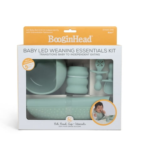 BooginHead 5-Piece Baby-Led Weaning Silicone Tableware, Infants and Toddlers, Sage Green