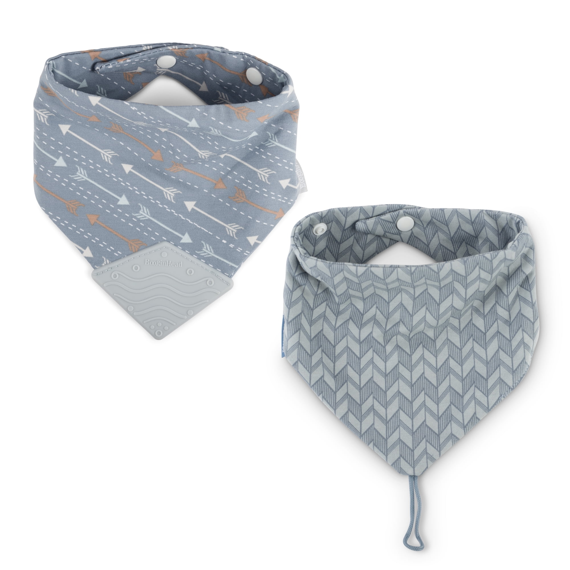 BooginHead Bandana Teether, Pacifier Holder Bibs for Infant Boys and Girls, 2Pack Blue Arrows