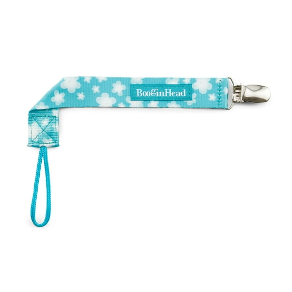 BooginHead Universal Pacifier Clip, Infant Toddler Boys and Girls, Teal Flowers