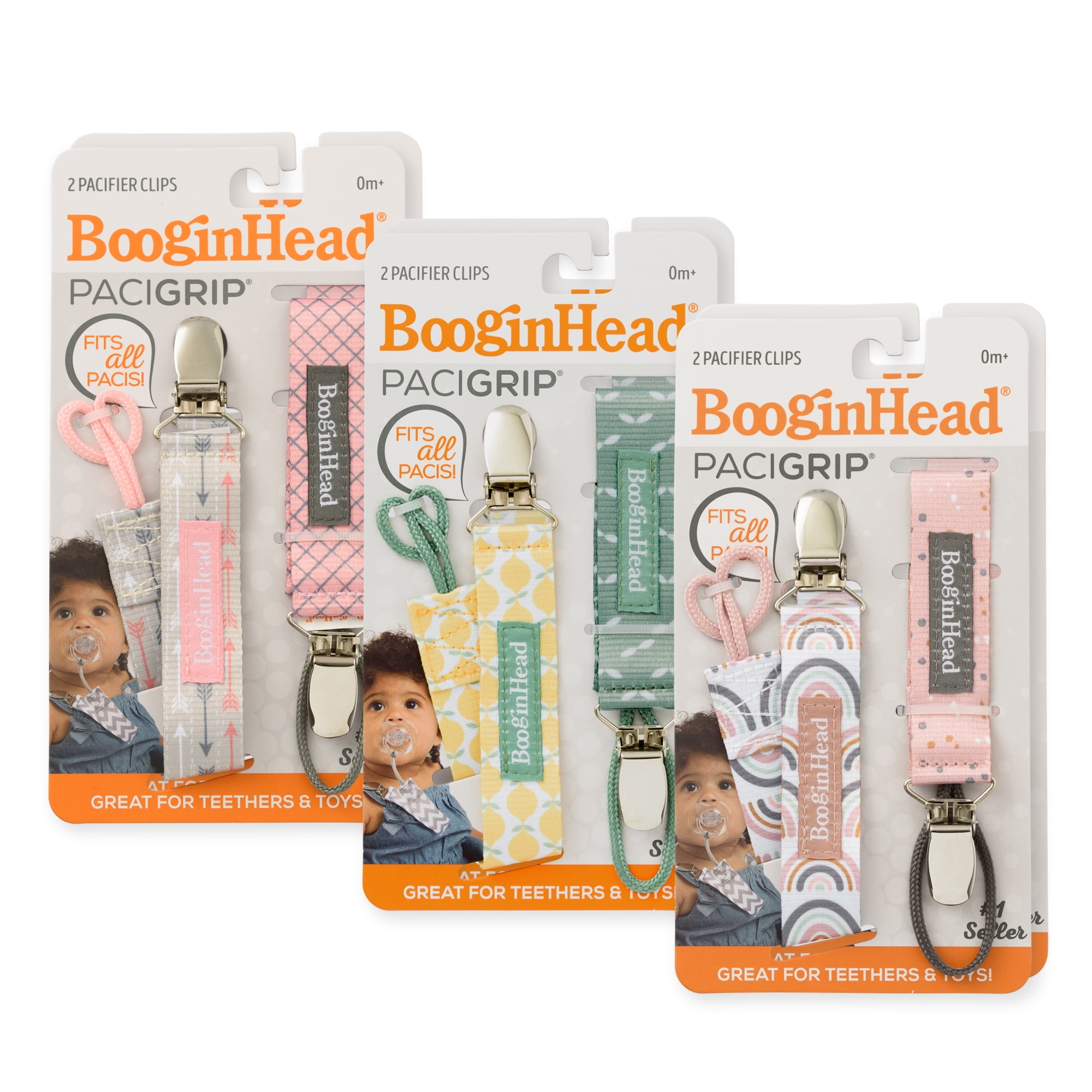 BooginHead Universal Pacifier Clips, Infant Toddler Boys and Girls, Lemons Rainbows Arrows