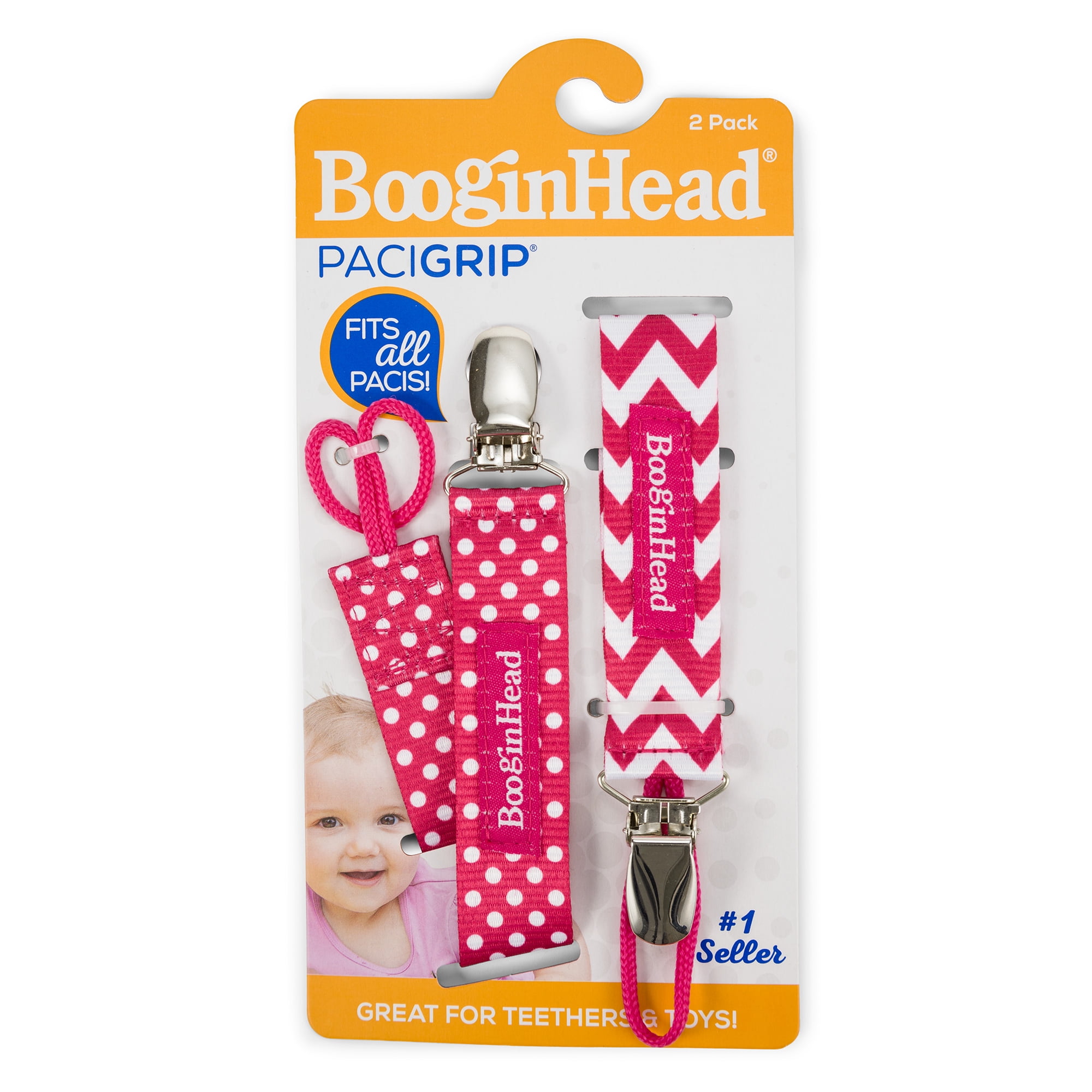 BooginHead Universal Pacifier Clips, Infant Toddler Boys and Girls, PG2PCHEV2