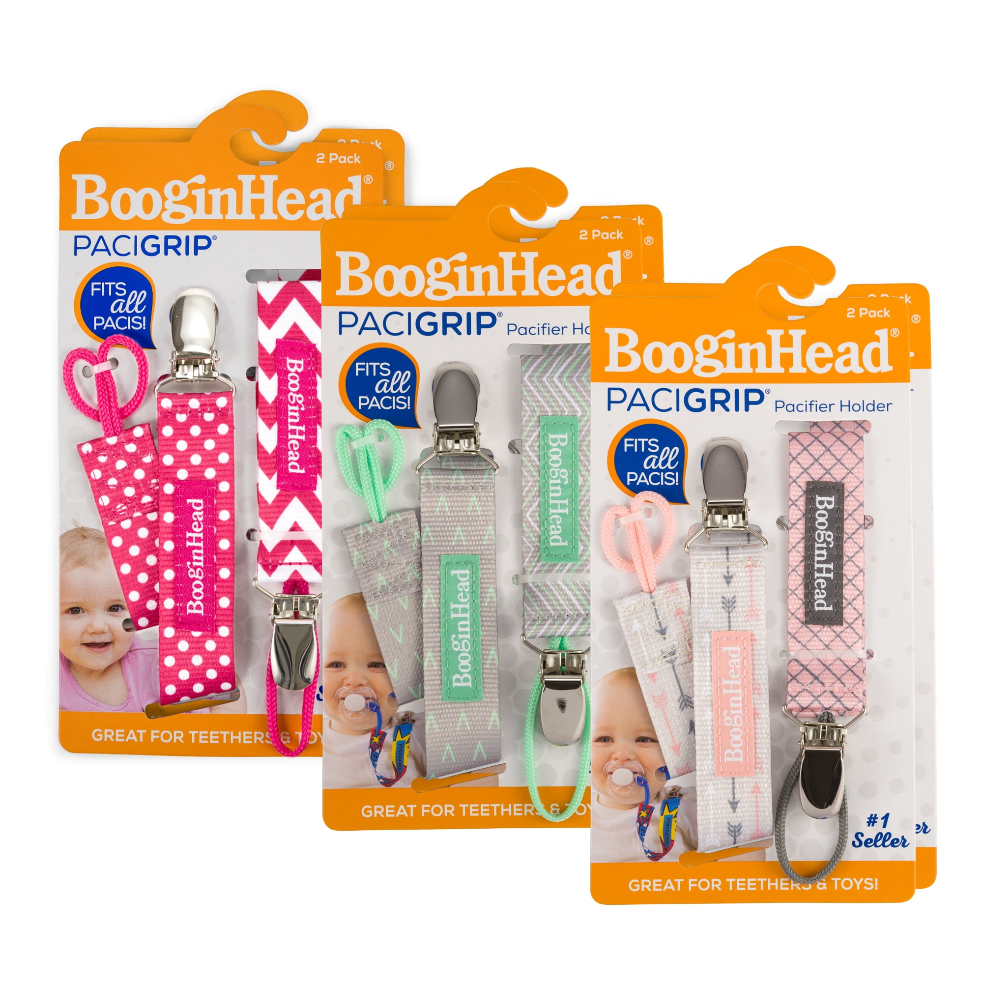 BooginHead Universal Pacifier Clips, Infant Toddler Boys and Girls, Pink Arrows Chevron Mint