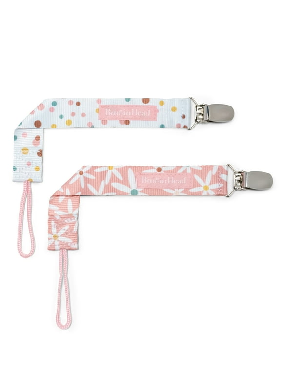 BooginHead Universal Pacifier Clips, Infant & Toddler Girls, Pink Daisies