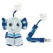 BooginHead Universal Pacifier Holder Stuffed Animal, Infant Toddler Boys and Girls, Blue Elephant