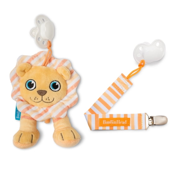 BooginHead Universal Pacifier Holder Stuffed Animal, Infant Toddler Boys and Girls, Lion