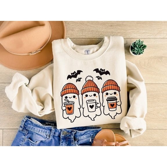 Boojee Girl Halloween Sweatshirt with Cute Coffee Ghosts