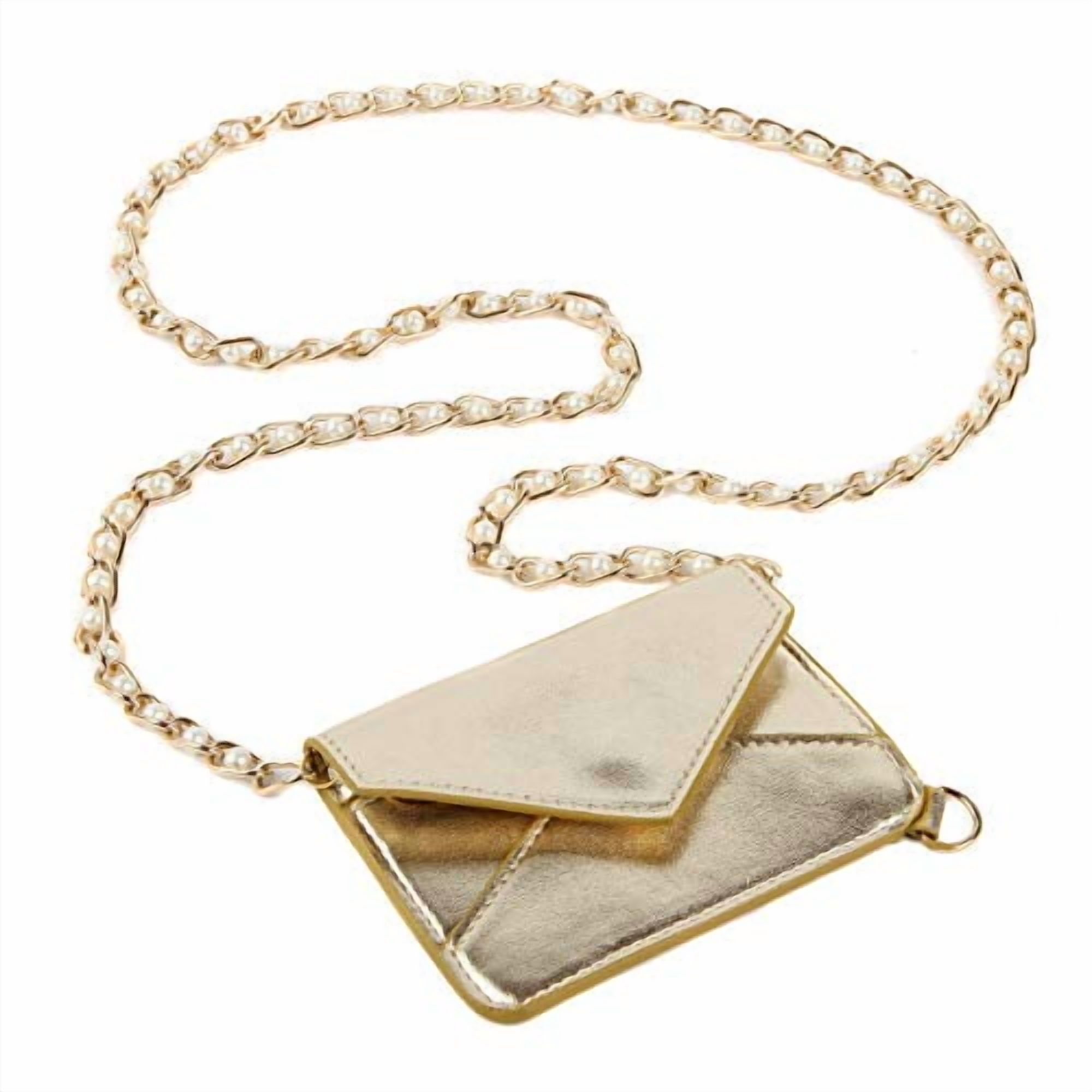 Boojeebeads Lanyards Wallet for Women 19" Chain Lanyard ID Card Holder with Metallic Gold Wallet for Nurses Office Workers Teachers Students Lanyards for Id Badges