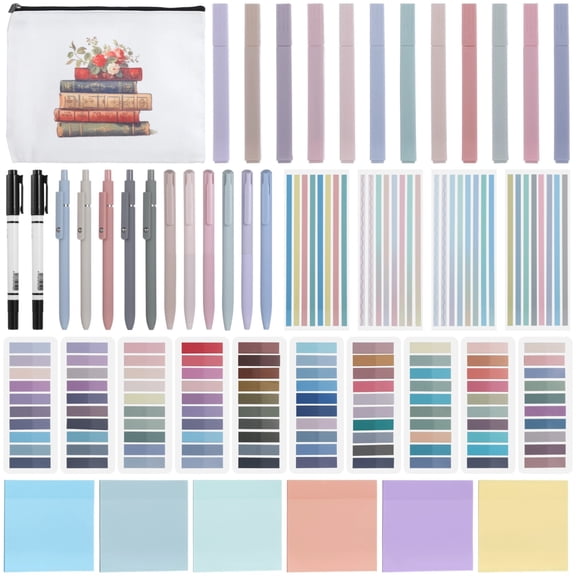 Book Annotation Kit, Complete Book Note Set Including 2640 Sticky Tabs, 300 Sticky Memo Notes, 11 Gel Ink Pens, 12 Highlighter Marker, 2 Black Markers Set for Study Book Lover Gift