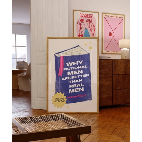 Book Art, Hand-Drawn Trendy Wall Art Print, Y2K Aesthetic, Eclectic Retro Pinterest-Inspired Wall Decor, Trendy Apartment Art Home Decor #758, Unframed Canvas Size 24x36