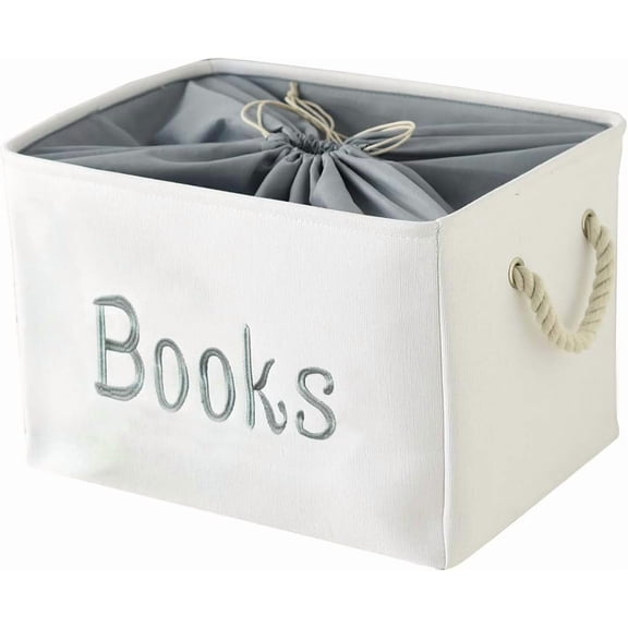 Book Basket for Kids Room, Book Storage Basket Book Organizer for Nursery Room Classroom Library Book Storage Box Collapsible Book Bins with Drawstring Closure for Cartoon Book Reading